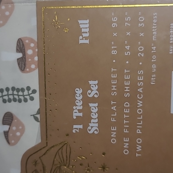 ENCHANTED 4 PIECE Mushroom SHEET SET SIZE FULL 1 FLAT 1 FITTED 2 PILLOWCASE NNT - Picture 4 of 4